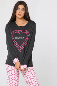 Desenli Kadın Pijama Takımı Antrasit Fuyja