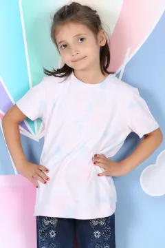 Kız Çocuk Desenli T-shirt Pudra