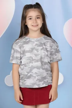 Desenli Kız Çocuk T-shirt Gri