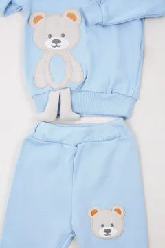 Erkek Bebek Omuz Çıtçıtlı Nakışlı İkili Takım Mavi