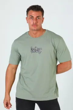 Erkek Bisiklet Yaka Baskılı T-shirt Mint