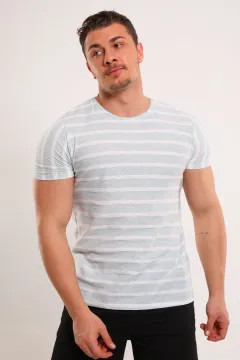 Erkek Bisiklet Yaka Çizgili Likralı T-shirt Mint
