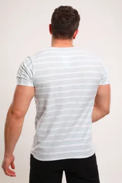 Erkek Bisiklet Yaka Çizgili Likralı T-shirt Mint