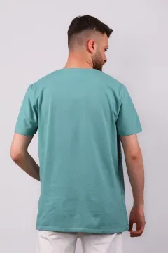 Erkek Bisiklet Yaka Kendinden Desenli Likralı T-shirt Mint