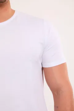 Erkek Bisiklet Yaka Kendinden Desenli Likralı T-shirt Beyaz
