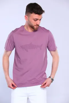 Erkek Bisiklet Yaka Ön Kabartmalı Likralı T-shirt Gülkurusu