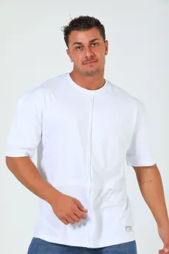 Erkek Bisiklet Yaka Oversize T-shirt Beyaz