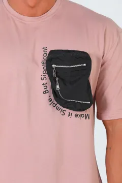 Erkek Bisiklet Yaka Oversize T-shirt Pudra
