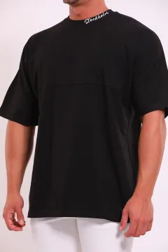 Erkek Bisiklet Yaka Sırt Baskılı Oversize T-shirt Siyah