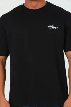 Erkek Bisiklet Yaka T-shirt Siyah