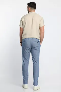 Erkek Çizgili Klasik Keten Pantolon Mavi