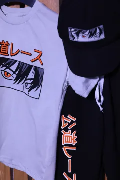 Erkek Çocuk Anime Baskılı Şapkalı Üçlü Takım Gri
