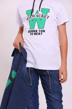 Erkek Çocuk Baskı Detaylı Pantolon T-shirt Ceket Üçlü Takım Lacivert