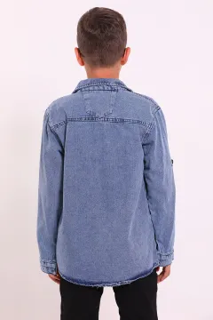 Erkek Çocuk Baskı Detaylı T-shirt Ceket İkili Takım Mavi