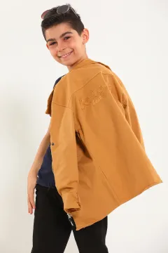 Erkek Çocuk Baskı Detaylı T-shirt Ceket İkili Takım Camel