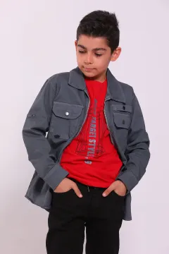 Erkek Çocuk Baskı Detaylı T-shirt Ceket İkili Takım Füme