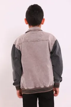 Erkek Çocuk Baskı Detaylı T-shirt Ceket İkili Takım Açık Vizon
