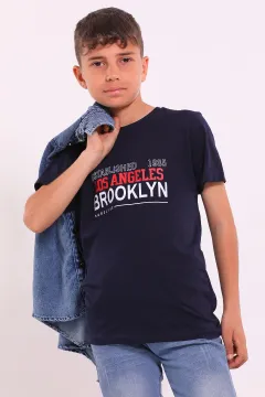 Erkek Çocuk Baskı Detaylı T-shirt Ceket İkili Takım Mavilacivert