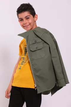 Erkek Çocuk Baskı Detaylı T-shirt Ceket İkili Takım Haki