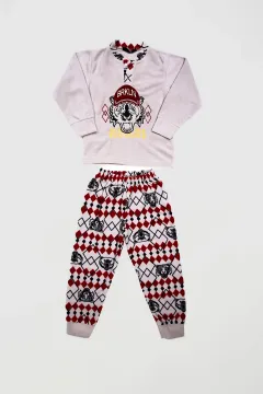 Erkek Çocuk Baskılı Polar Pijama Takımı Gri