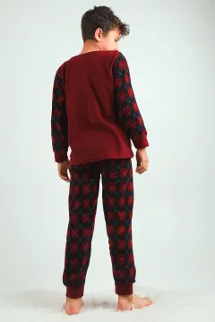 Erkek Çocuk Baskılı Polar Pijama Takımı Bordo