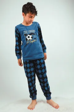 Erkek Çocuk Baskılı Polar Pijama Takımı İndigo