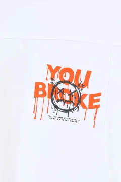 Erkek Çocuk Bisiklet Yaka Cep Detaylı Ön Ve Arka Yüzü Baskılı T-shirt Beyaz