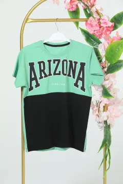 Erkek Çocuk Çift Renkli Arizona Baskılı T-shirt Mintyeşili