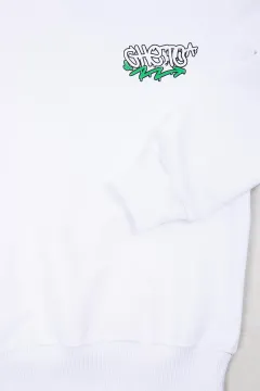 Erkek Çocuk Kapüşonlu Baskılı Sweatshirt Beyaz
