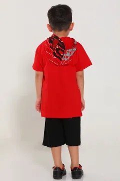 Erkek Çocuk Kapüşonlu Ön Işıklı Baskılı İkili Takım Kırmızı