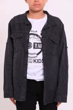 Erkek Çocuk Ön Baskı Detaylı T-shirt Ceket İkili Takım Antrasit