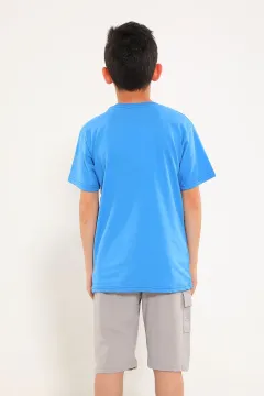 Erkek Çocuk Ön Baskılı Şortlu İkili Takım Mavi