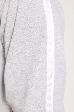 Erkek Kapüşonlu Şardonlu Kol Şerit Detaylı Sweatshirt Gri