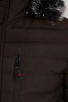 Erkek Kapüşonu Kürklü İçi Peluşlu Şişme Mont Koyuhaki