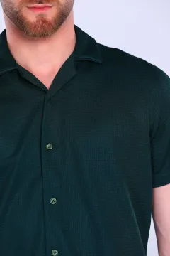 Erkek Kendinden Desenli Gömlek Yeşil
