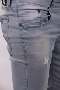 Erkek Likralı Yırtıklı Jeans Pantolon Açıkmavi