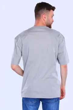Erkek Ön Baskılı Oversize T-shirt Gri