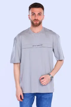 Erkek Ön Baskılı Oversize T-shirt Gri