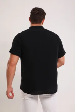 Erkek Ön Cep Detaylı Kısa Kollu Gömlek Siyah