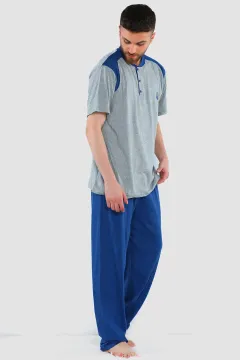 Erkek Ön Düğme Detaylı Pijama Takımı Gri