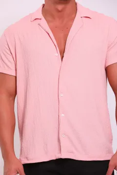 Erkek Oversize Likralı Gömlek Pudra