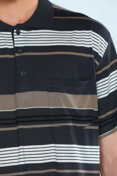 Erkek Polo Yaka Çizgili T-shirt Füme