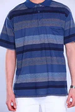 Erkek Polo Yaka Çizgili T-shirt Lacivert