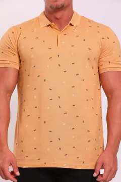 Erkek Polo Yaka Desenli T-shirt Hardal