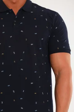 Erkek Polo Yaka Desenli T-shirt Lacivert