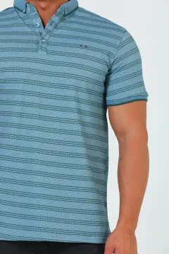 Erkek Polo Yaka Desenli T-shirt Mavi