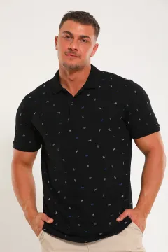 Erkek Polo Yaka Desenli T-shirt Siyah