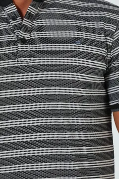 Erkek Polo Yaka Desenli T-shirt Siyah