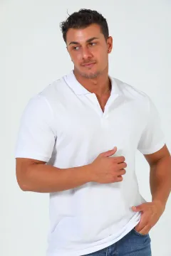 Erkek Polo Yaka Likralı T-shirt Beyaz