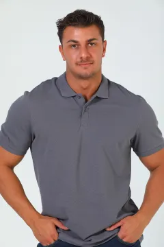 Erkek Polo Yaka Likralı T-shirt Koyugri